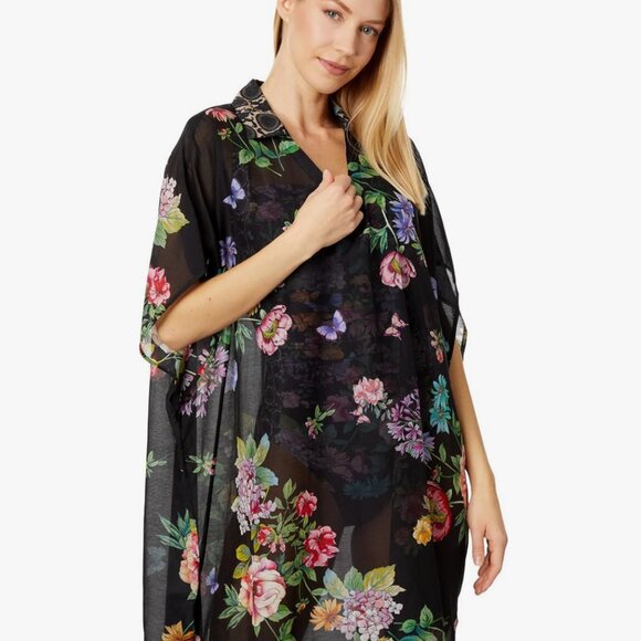Johnny Was Black Butterfly Collared Kaftan L/XL NWT - Picture 2 of 5